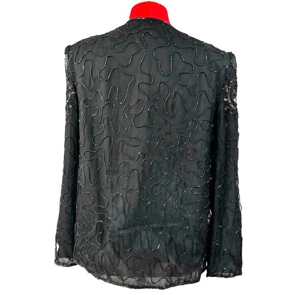 JMD New York black silk cocktail jacket size S beads & sequins NEW OLD STOCK - Picture 8 of 13